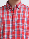 Red Multicolor Large Check Full Sleeve Cotton Shirt