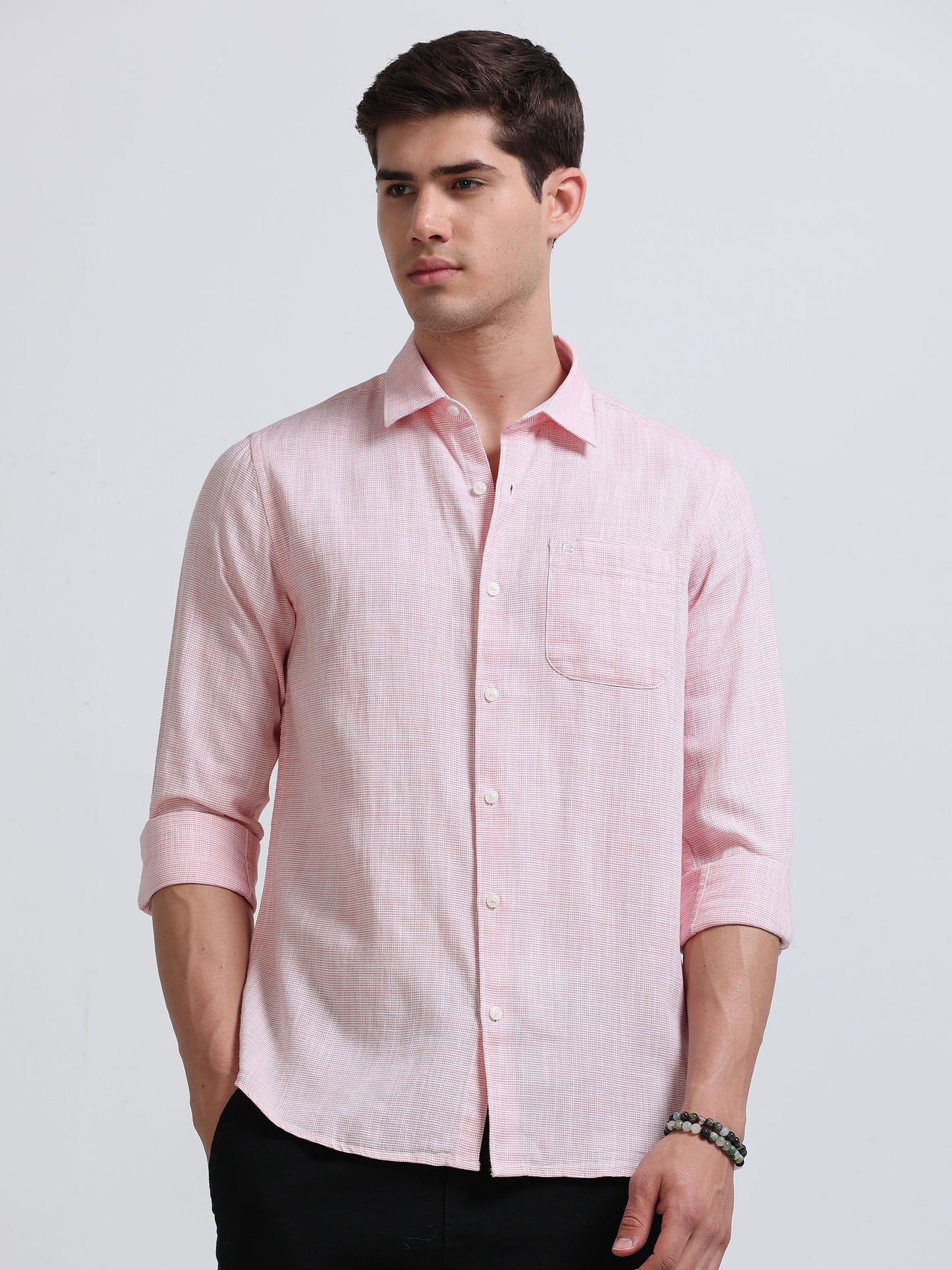 Blush Pink Linen Casual Shirt