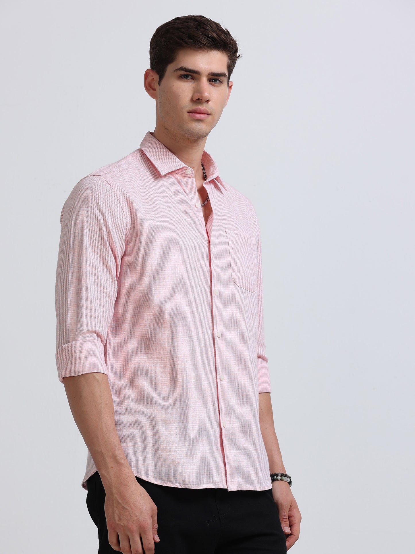 Blush Pink Linen Casual Shirt