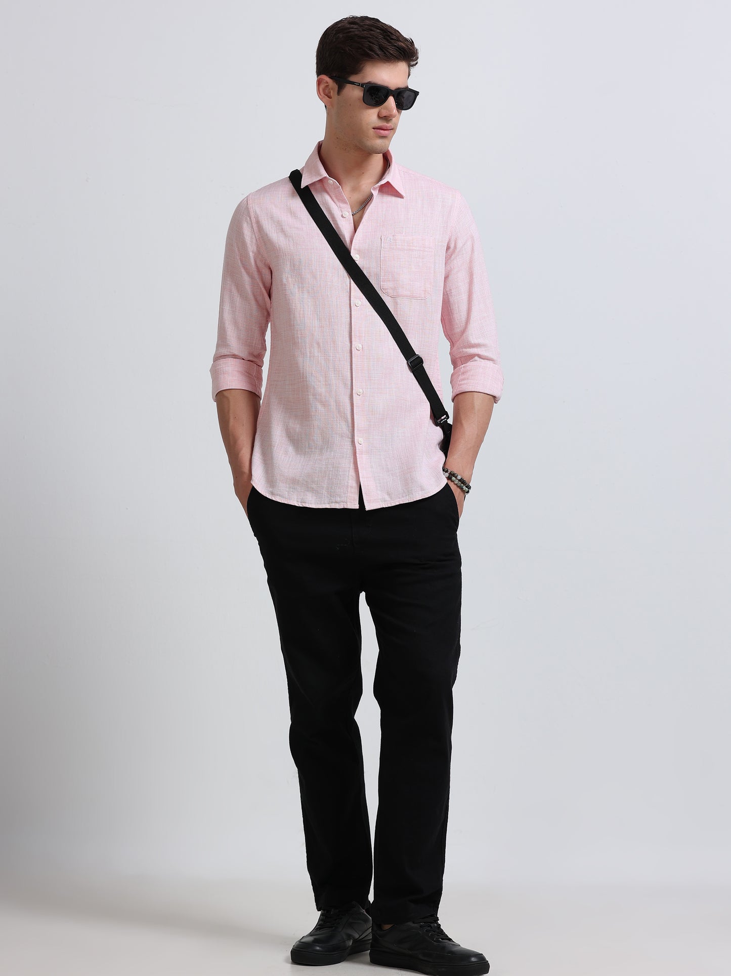 Blush Pink Linen Casual Shirt
