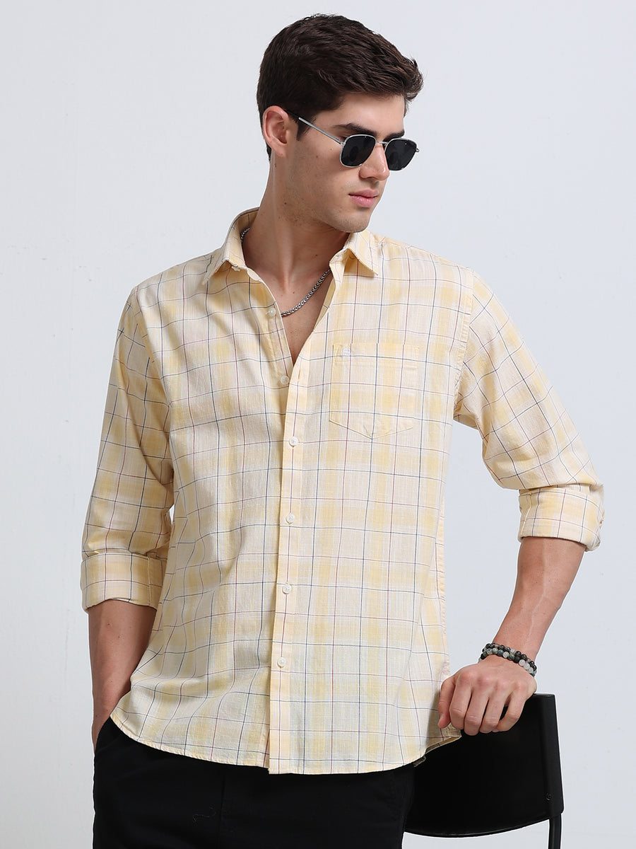 Yellow Large Check Full Sleeve Cotton Shirt