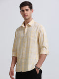 Yellow Large Check Full Sleeve Cotton Shirt