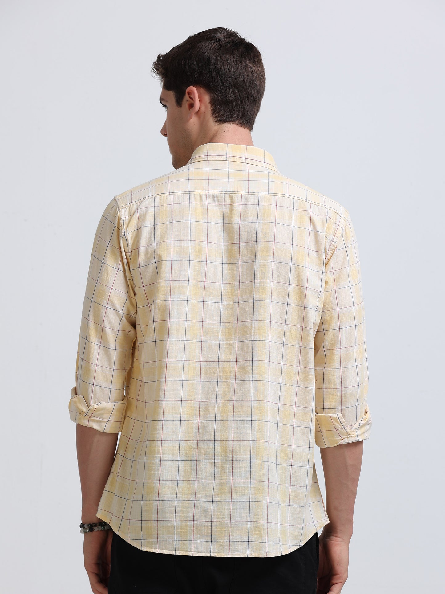 Yellow Large Check Full Sleeve Cotton Shirt