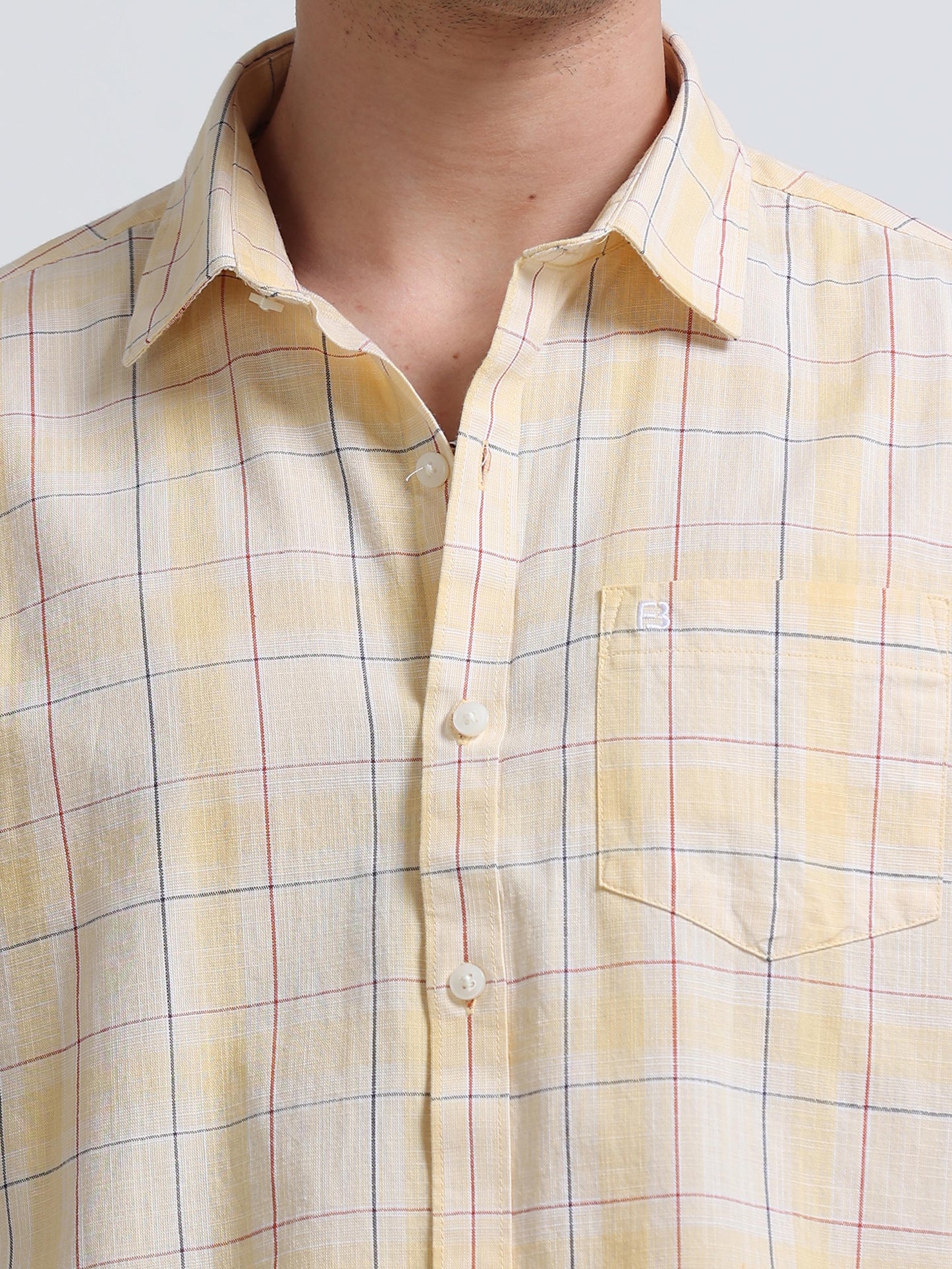 Yellow Large Check Full Sleeve Cotton Shirt