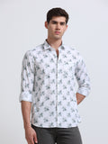 Blue Floral Print Full Sleeve Cotton Shirt