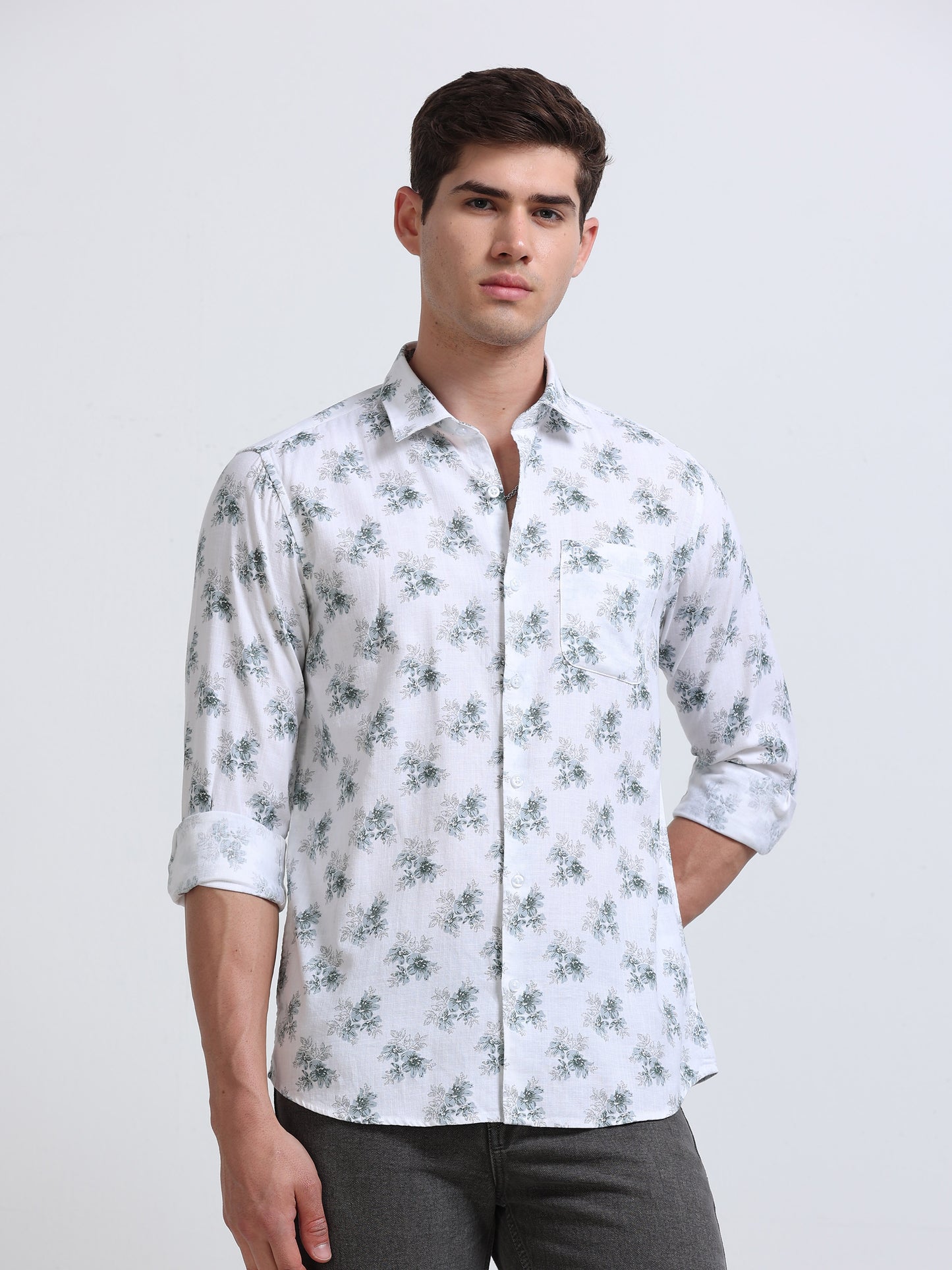 Blue Floral Print Full Sleeve Cotton Shirt