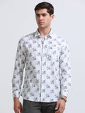 Blue Floral Print Full Sleeve Cotton Shirt