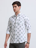 Blue Floral Print Full Sleeve Cotton Shirt