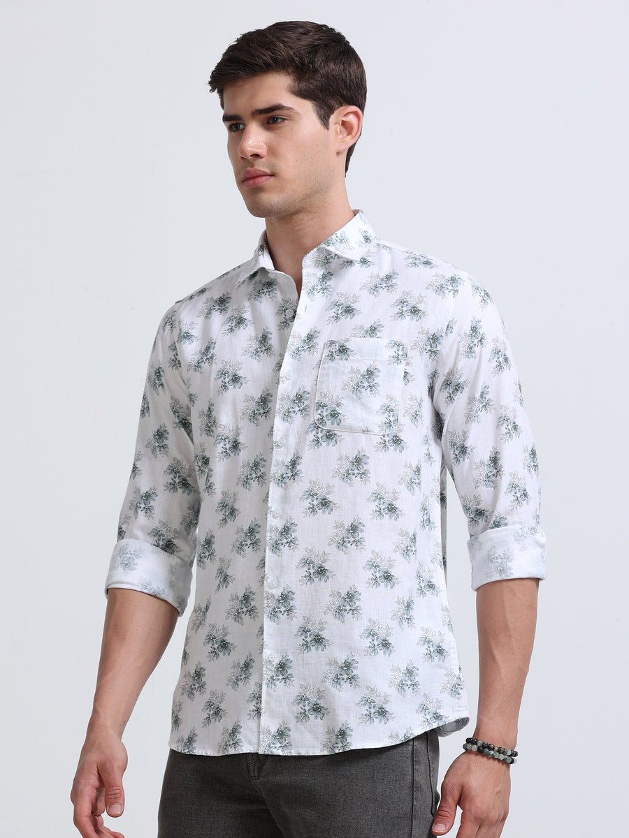 Blue Floral Print Full Sleeve Cotton Shirt