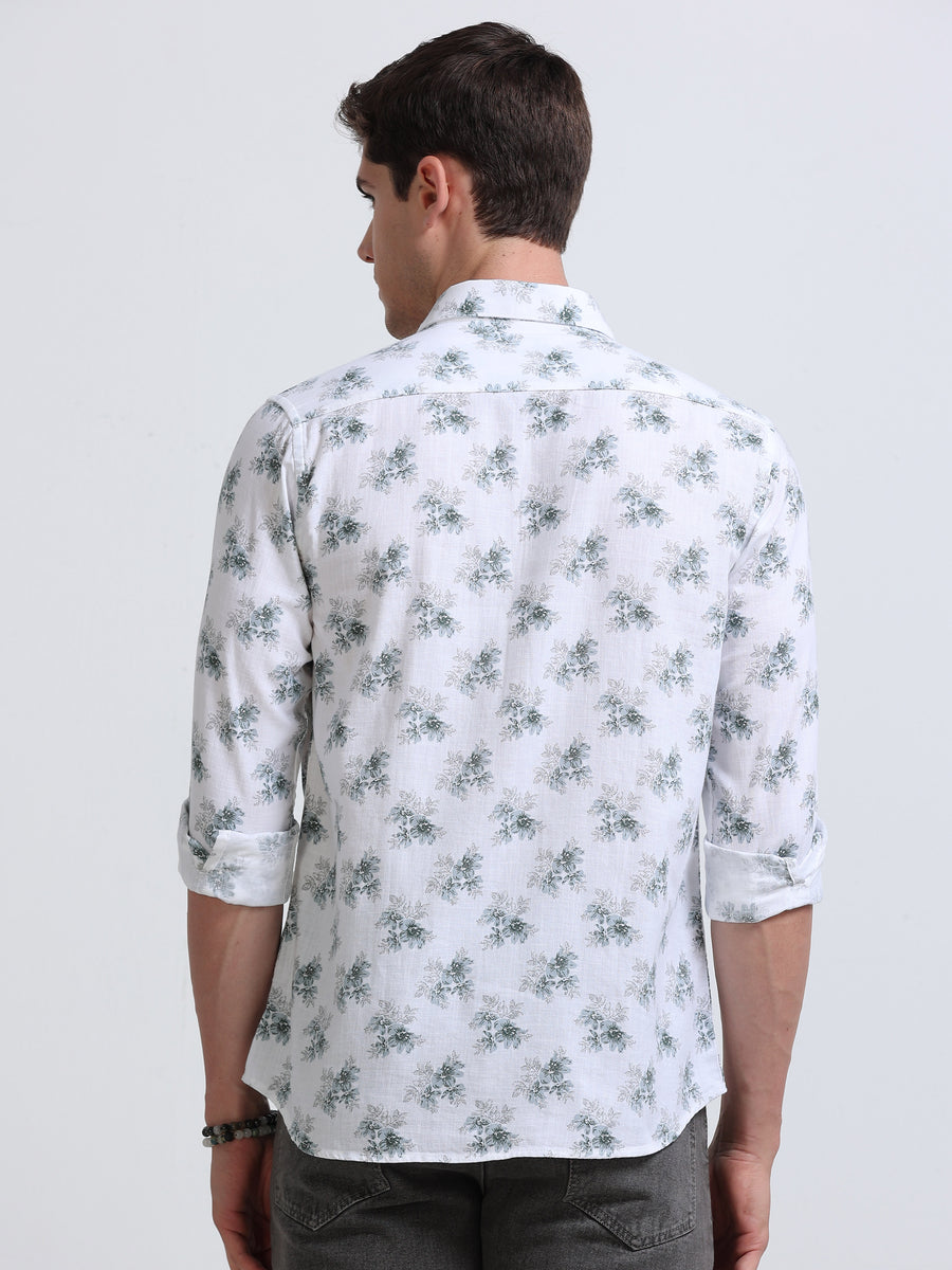 Blue Floral Print Full Sleeve Cotton Shirt