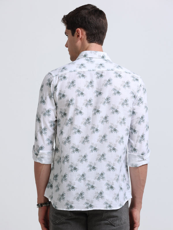Blue Floral Print Full Sleeve Cotton Shirt