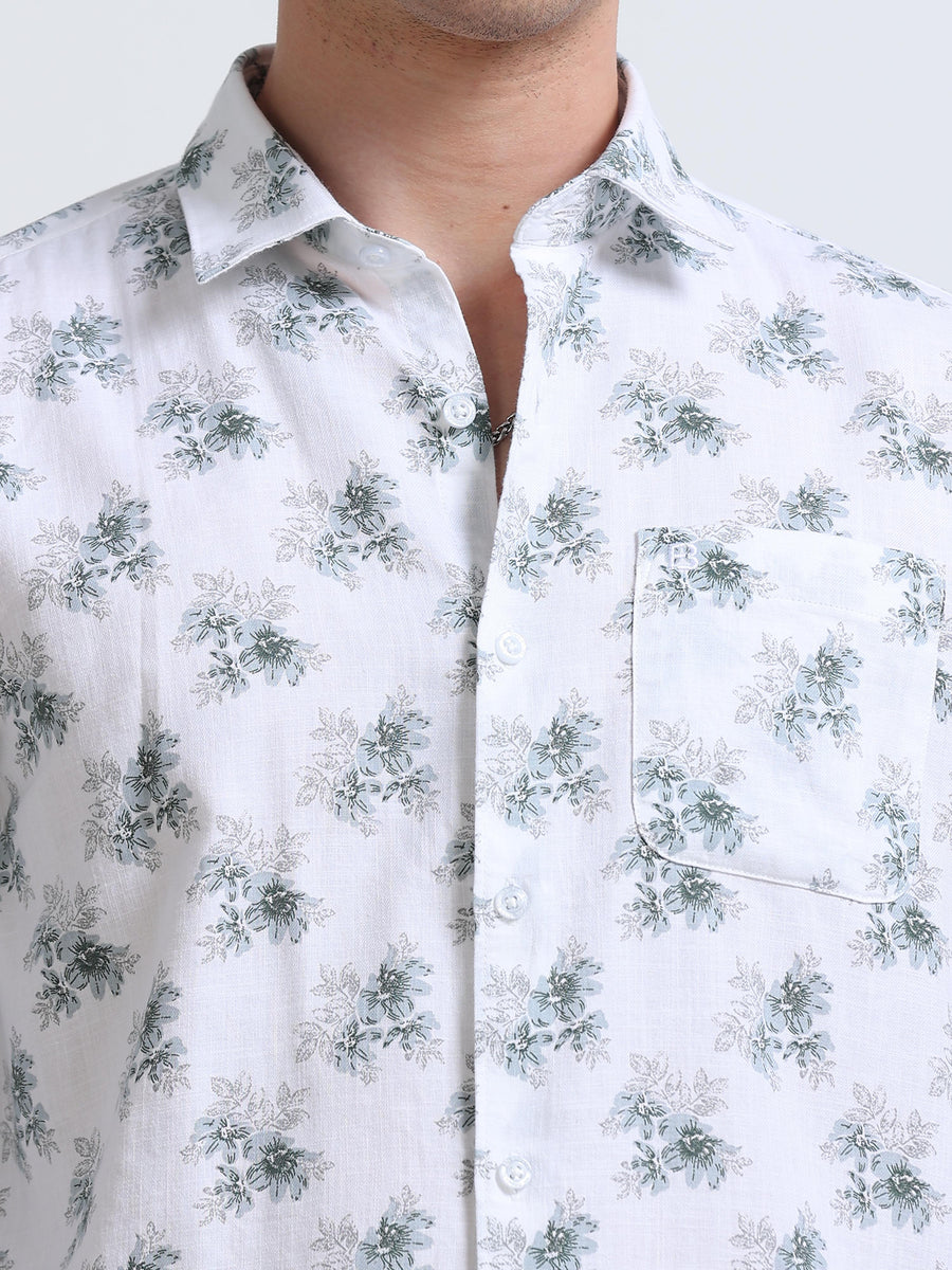 Blue Floral Print Full Sleeve Cotton Shirt