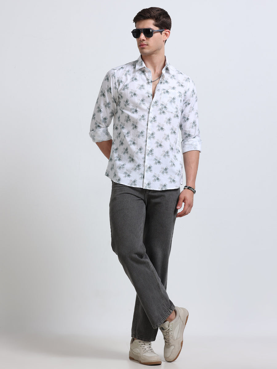 Blue Floral Print Full Sleeve Cotton Shirt