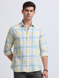 Yellow Aqua Large Check Full Sleeve Cotton Shirt