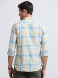 Yellow Aqua Large Check Full Sleeve Cotton Shirt