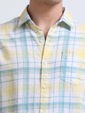 Yellow Aqua Large Check Full Sleeve Cotton Shirt