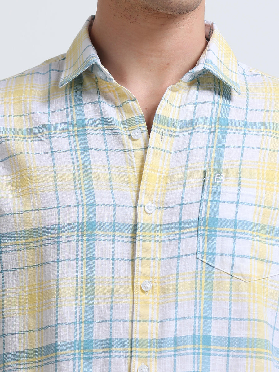 Yellow Aqua Large Check Full Sleeve Cotton Shirt