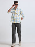 Yellow Aqua Large Check Full Sleeve Cotton Shirt
