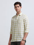 White Olive Green Sketch Check Full Sleeve Cotton Shirt