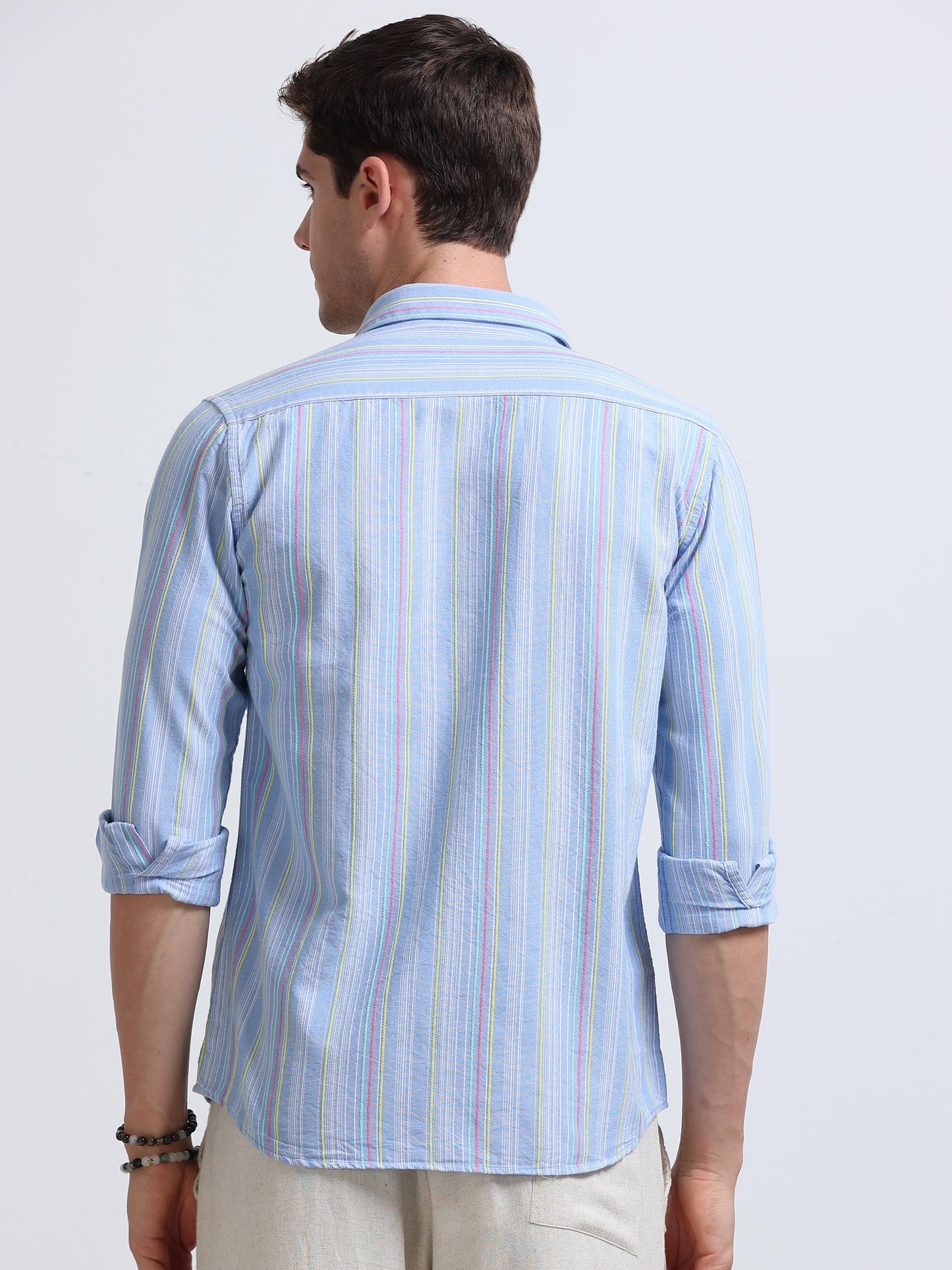 Sky Blue Vertical Stripe Full Sleeve Cotton Shirt