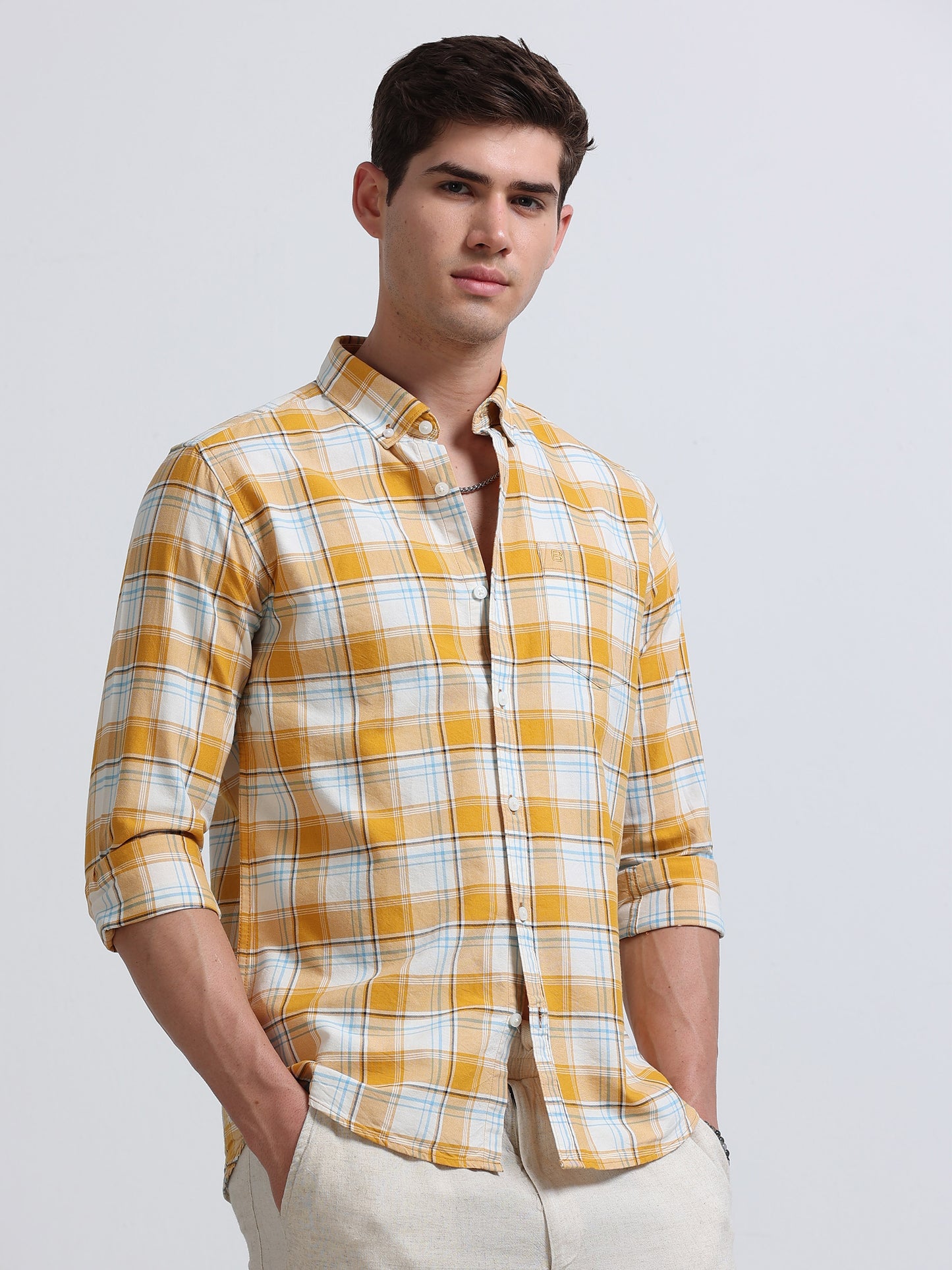 Yellow Ombre Check Full Sleeve Cotton Shirt