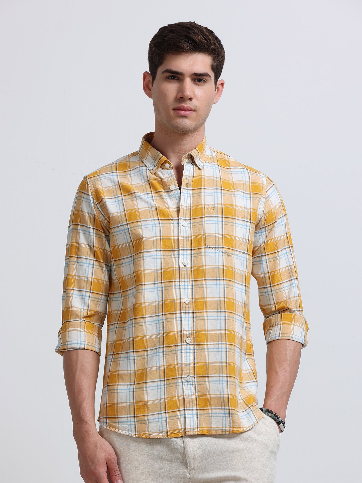 Yellow Ombre Check Full Sleeve Cotton Shirt