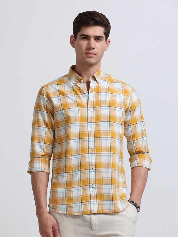 Yellow Ombre Check Full Sleeve Cotton Shirt