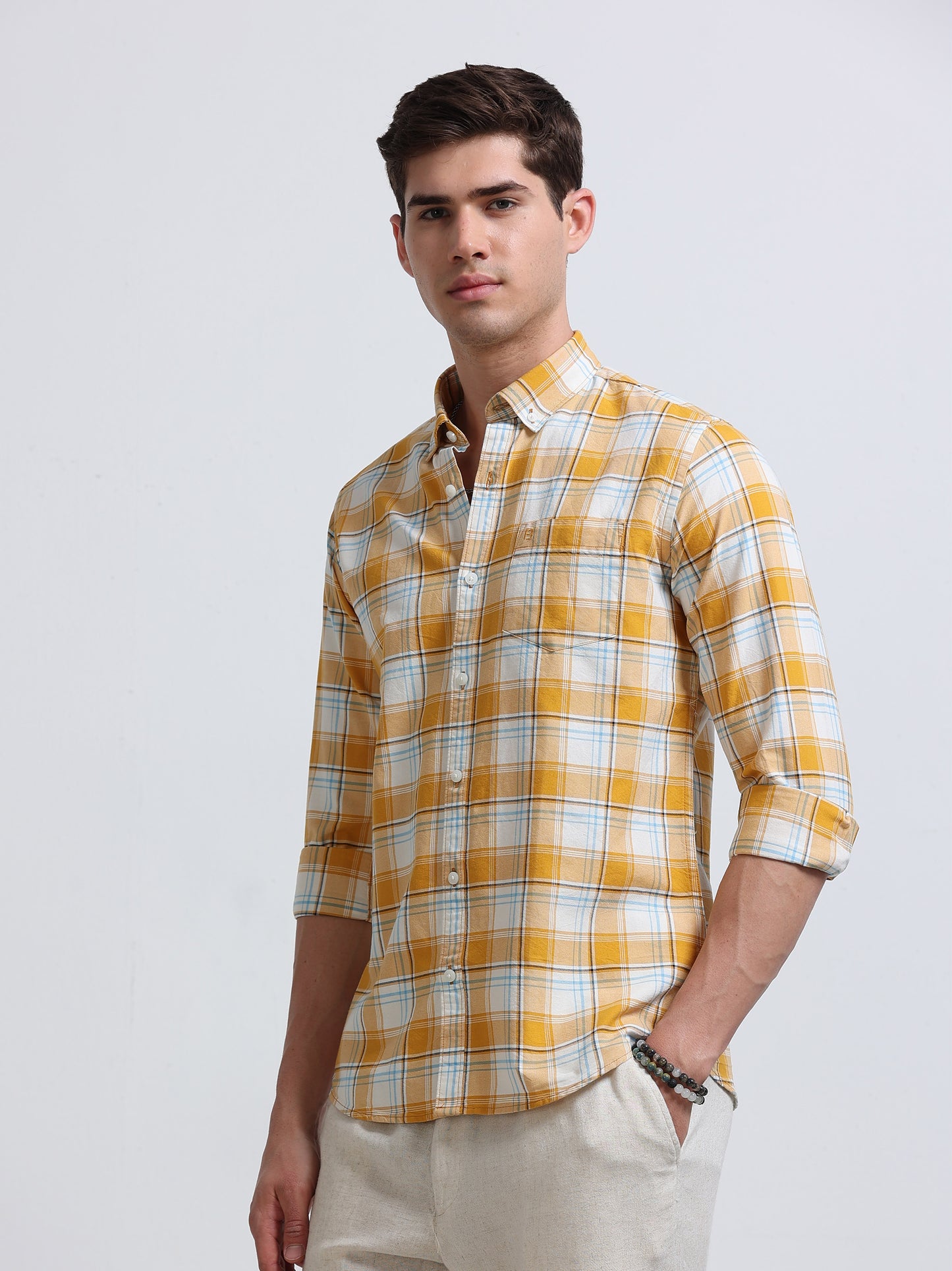 Yellow Ombre Check Full Sleeve Cotton Shirt
