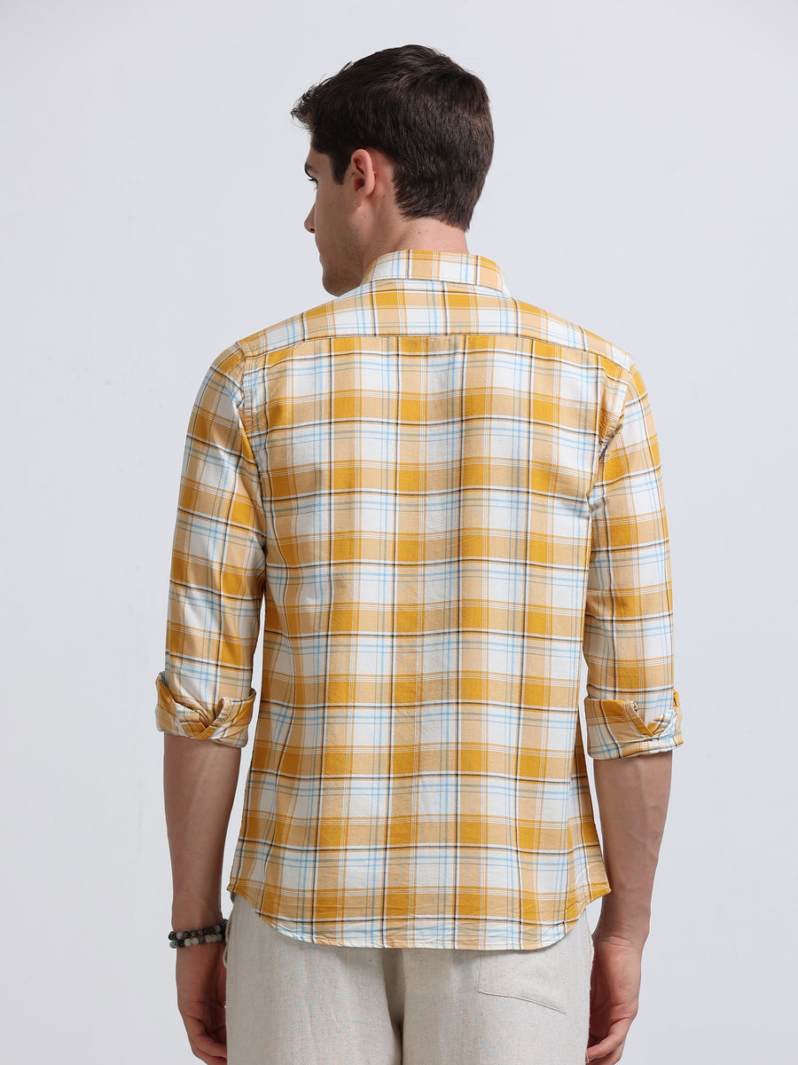 Yellow Ombre Check Full Sleeve Cotton Shirt