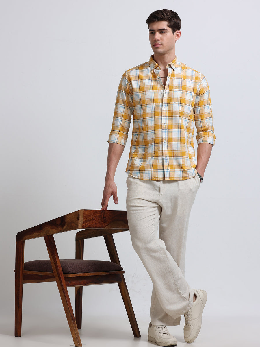 Yellow Ombre Check Full Sleeve Cotton Shirt