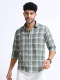 Green Checks Italian Cotton Linen Blend Shirt