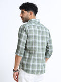 Green Checks Italian Cotton Linen Blend Shirt