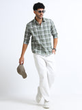 Green Checks Italian Cotton Linen Blend Shirt