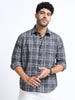 Charcoal Grey Checks Italian Cotton Linen Blend Shirt