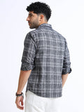Charcoal Grey Checks Italian Cotton Linen Blend Shirt