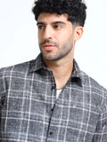 Charcoal Grey Checks Italian Cotton Linen Blend Shirt