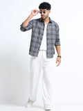 Charcoal Grey Checks Italian Cotton Linen Blend Shirt