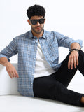 Blue Checks Italian Cotton Linen Blend Shirt