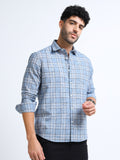 Blue Checks Italian Cotton Linen Blend Shirt