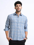 Blue Checks Italian Cotton Linen Blend Shirt