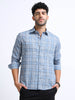 Blue Checks Italian Cotton Linen Blend Shirt