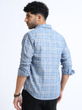 Blue Checks Italian Cotton Linen Blend Shirt