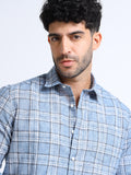 Blue Checks Italian Cotton Linen Blend Shirt