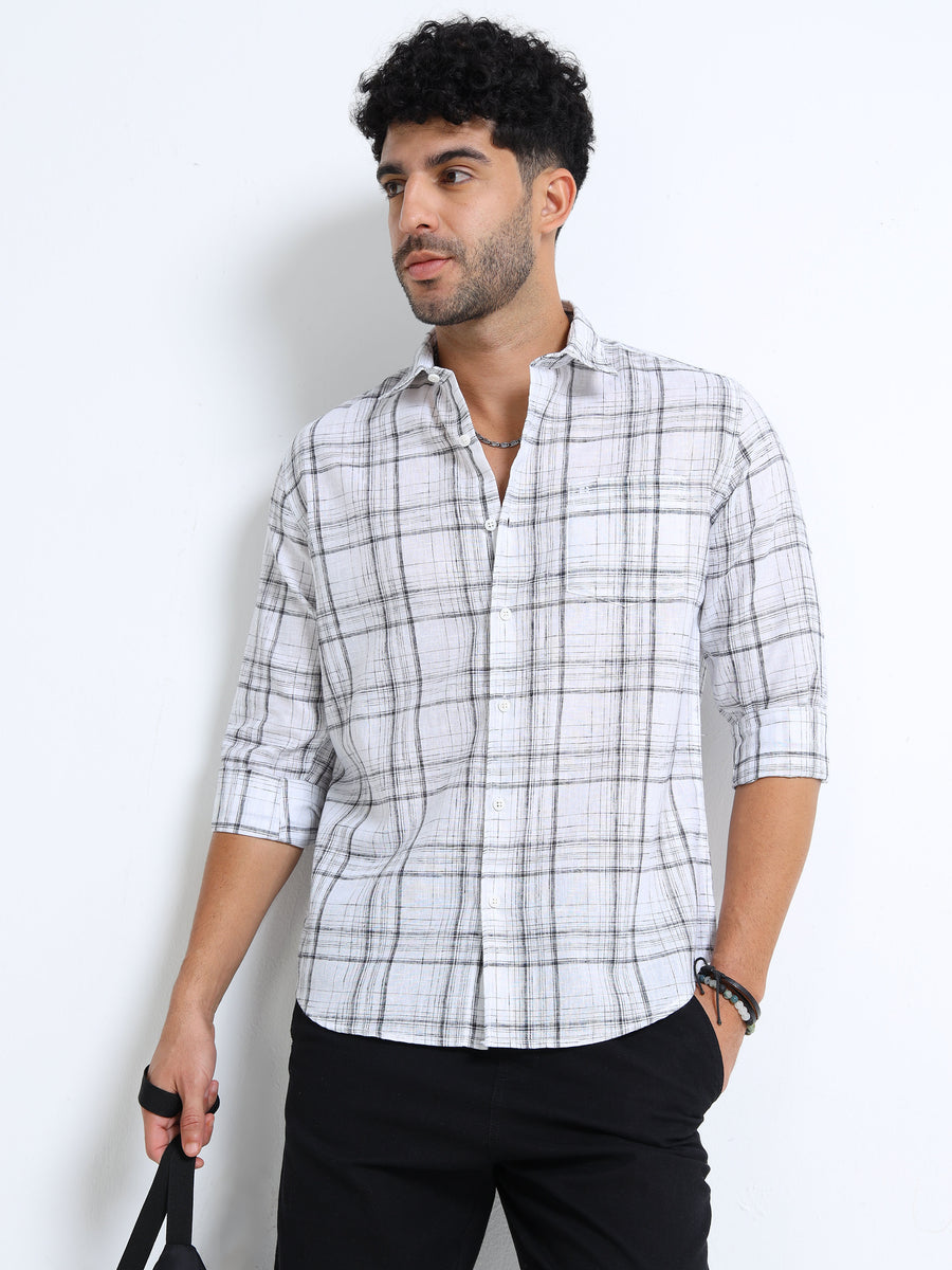 White Checks Italian Cotton Linen Blend Shirt