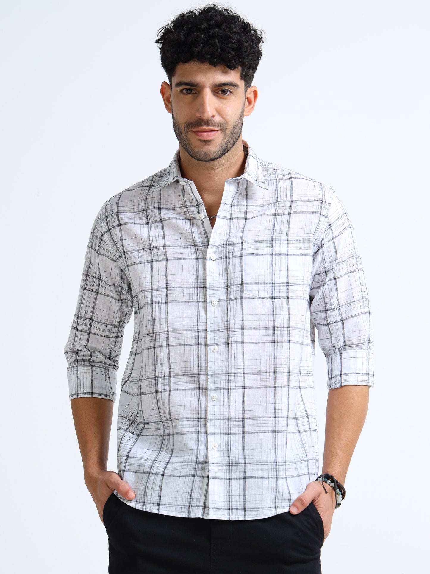White Checks Italian Cotton Linen Blend Shirt