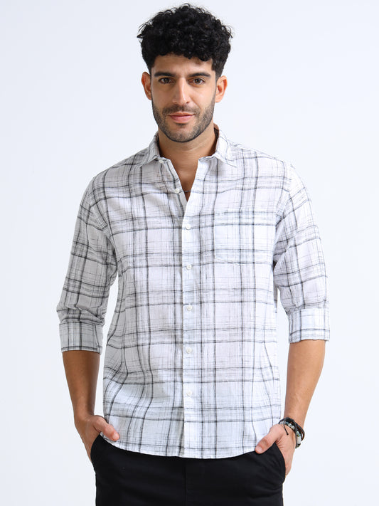 White Checks Italian Cotton Linen Blend Shirt