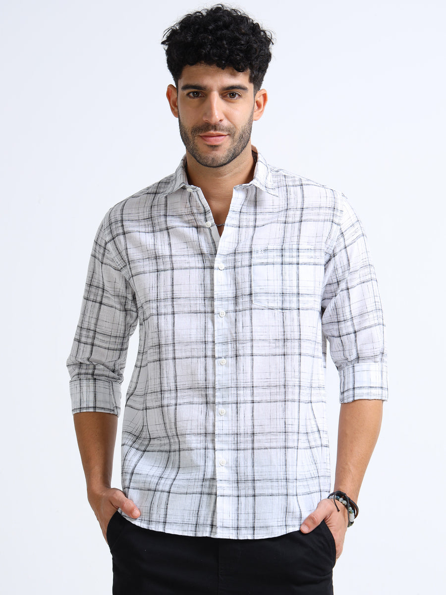 White Checks Italian Cotton Linen Blend Shirt
