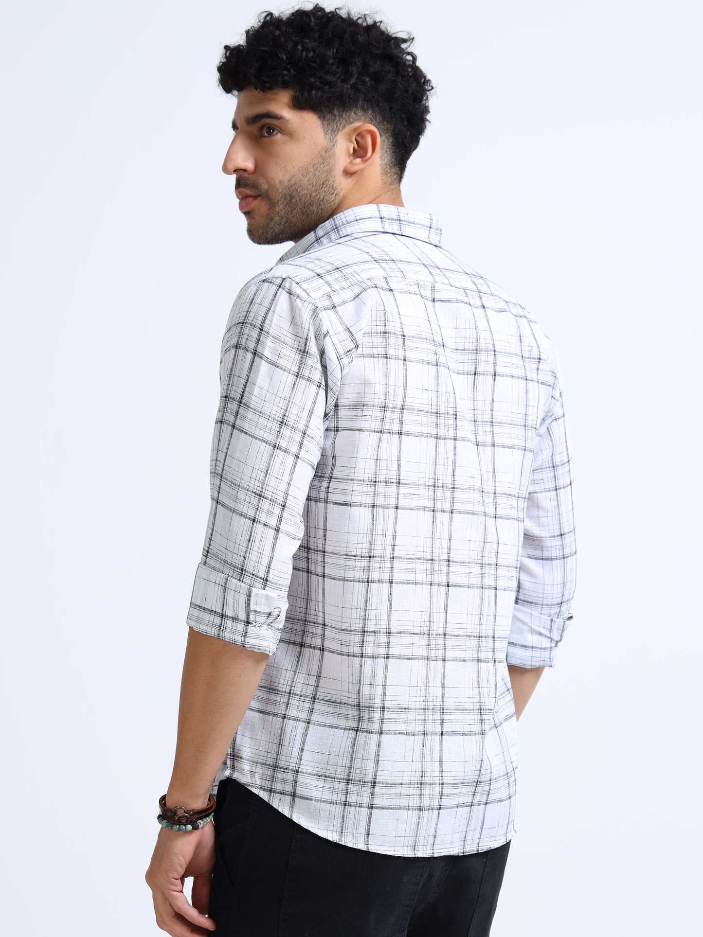 White Checks Italian Cotton Linen Blend Shirt