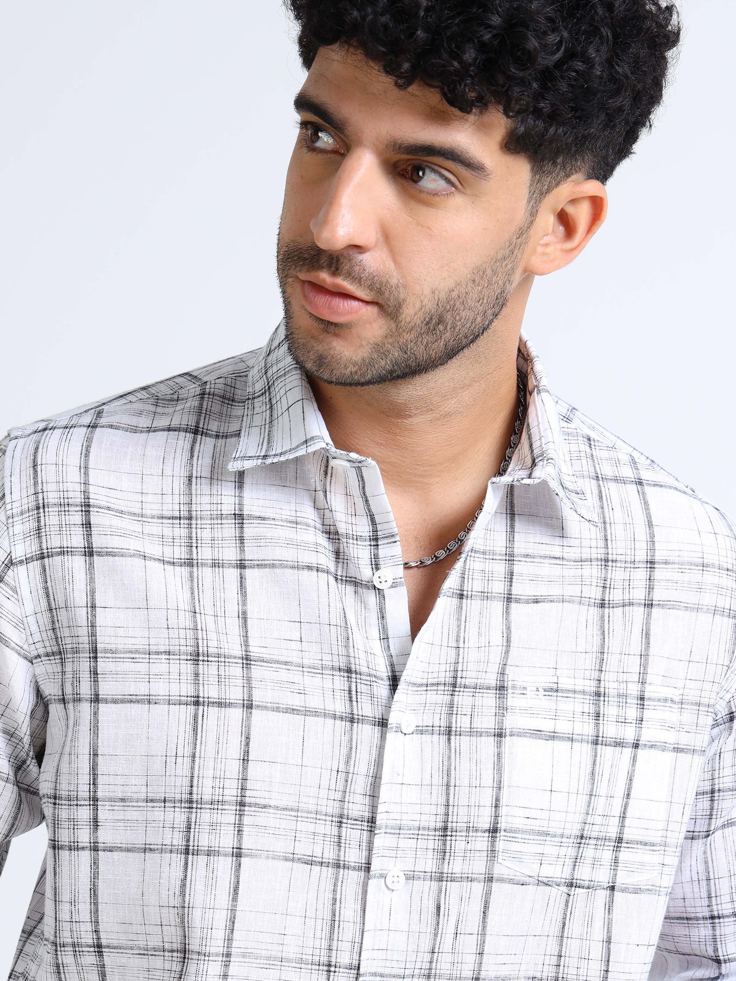 White Checks Italian Cotton Linen Blend Shirt