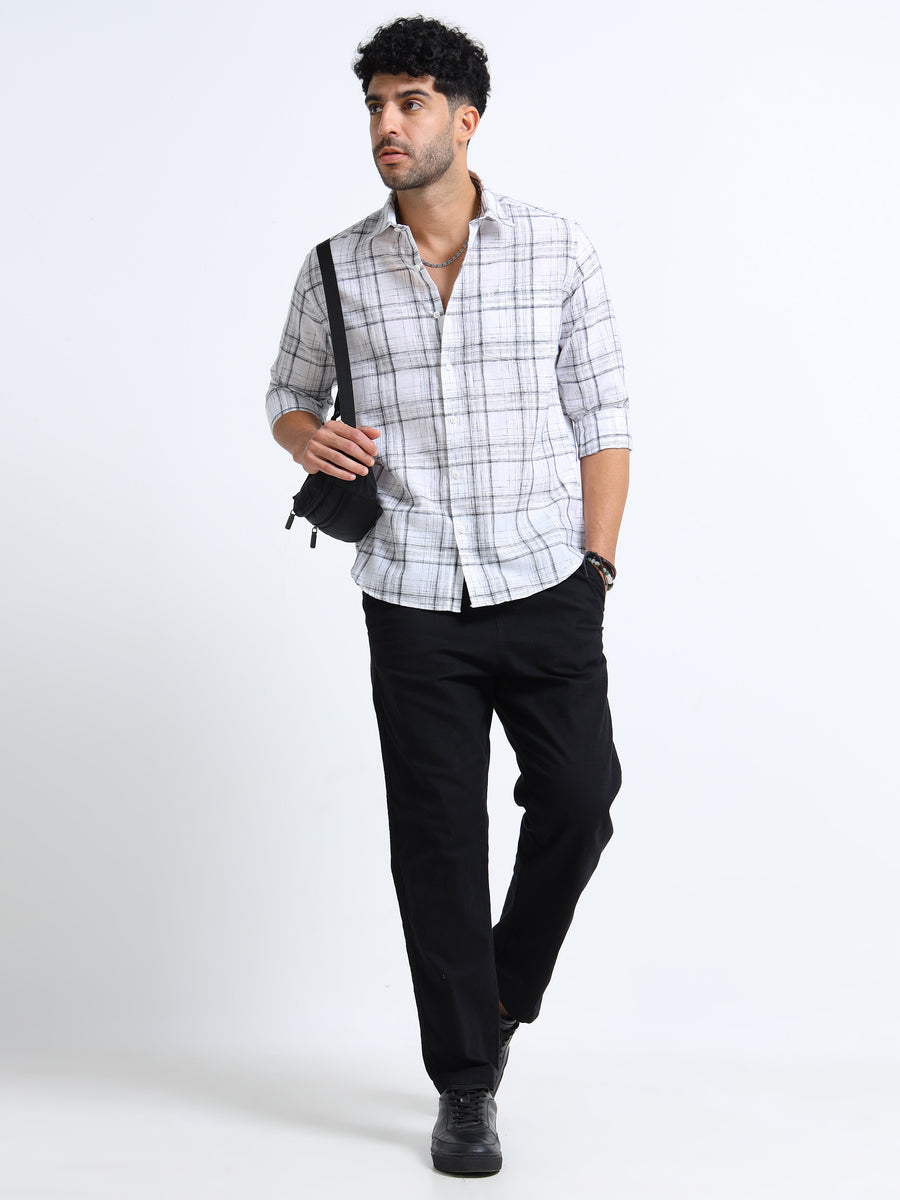 White Checks Italian Cotton Linen Blend Shirt